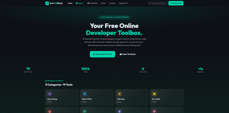 DevToolShack.com screenshot