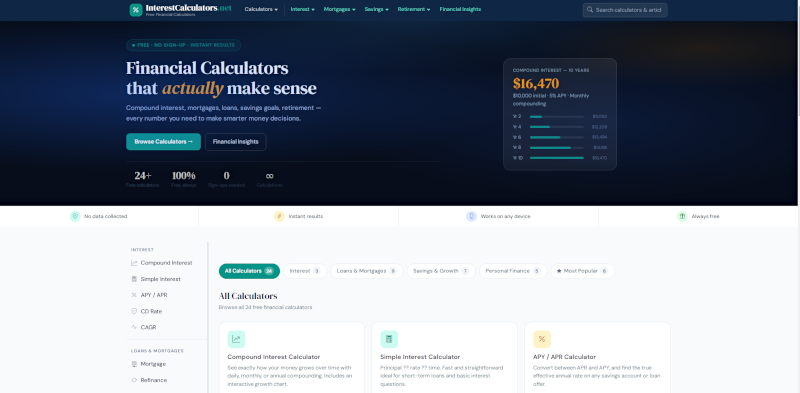 InterestCalculators.net screenshot